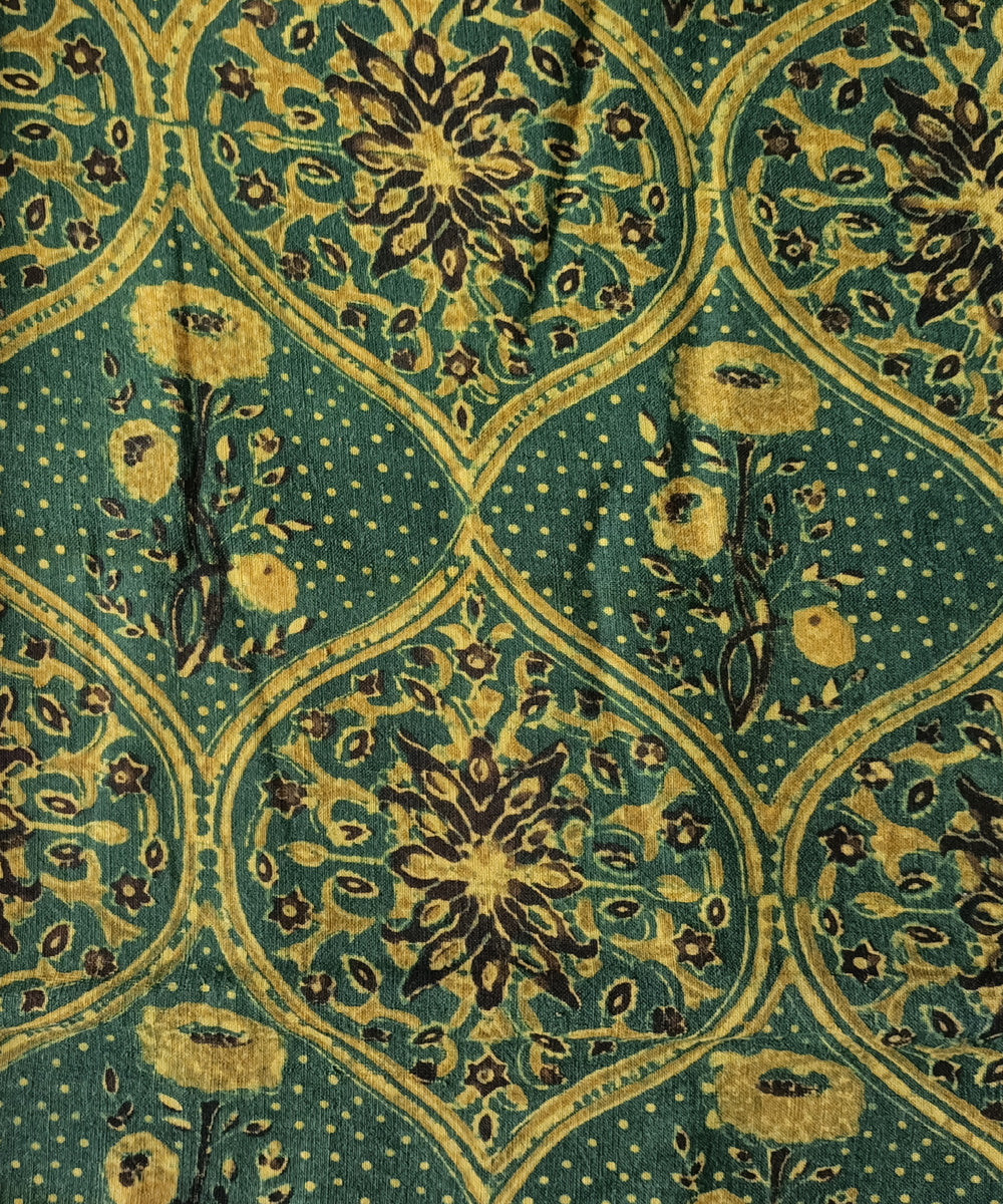 2.5m green yellow cotton handspun handloom ajrakh kurta material