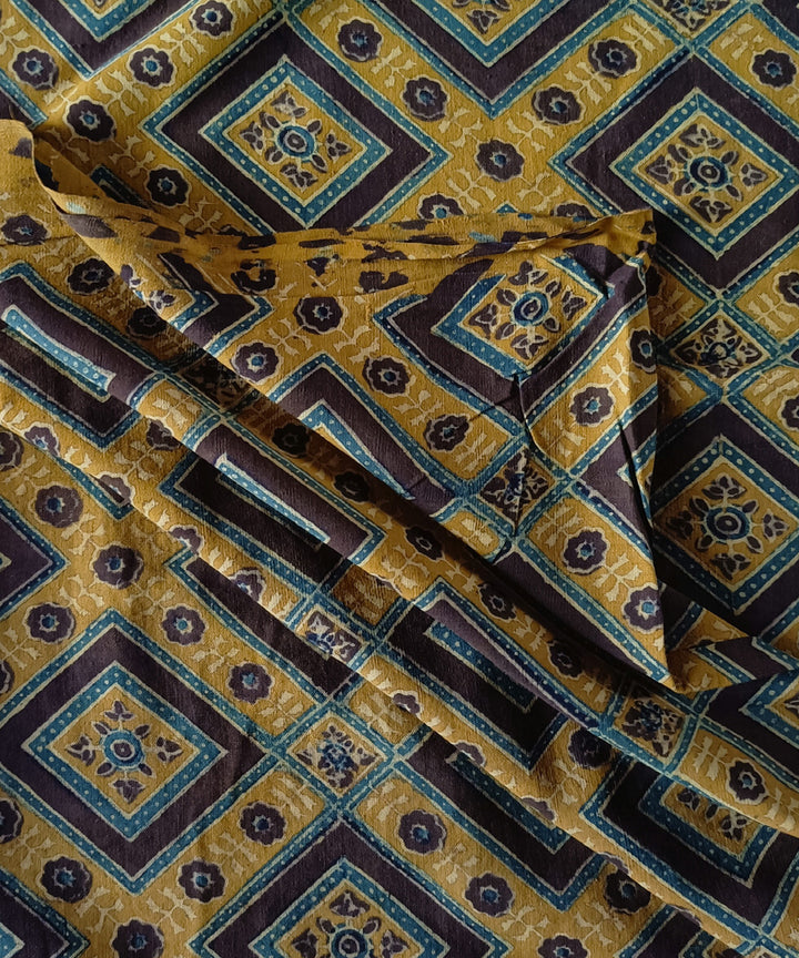 2.5m yellow green handspun handloom cotton ajrakh kurta material