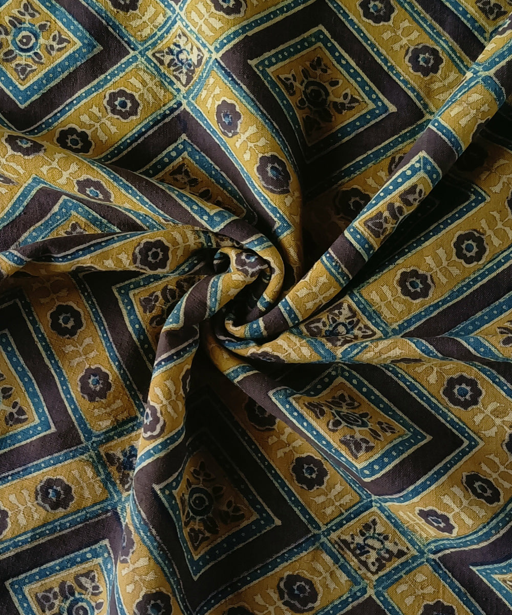 2.5m yellow green handspun handloom cotton ajrakh kurta material