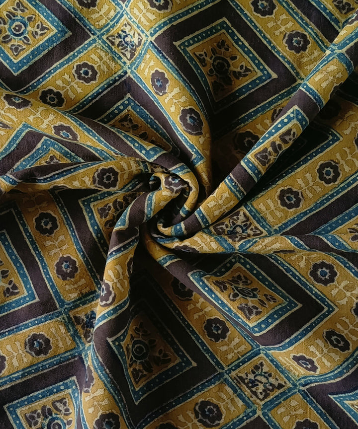 2.5m yellow green handspun handloom cotton ajrakh kurta material