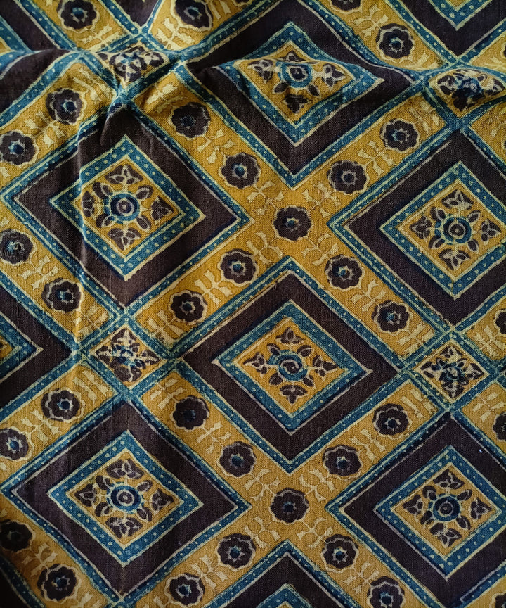 2.5m yellow green handspun handloom cotton ajrakh kurta material