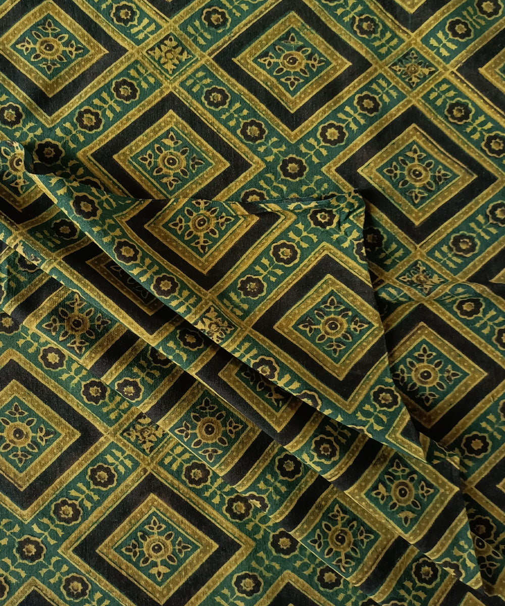 2.5m green yellow handspun handloom cotton ajrakh kurta material