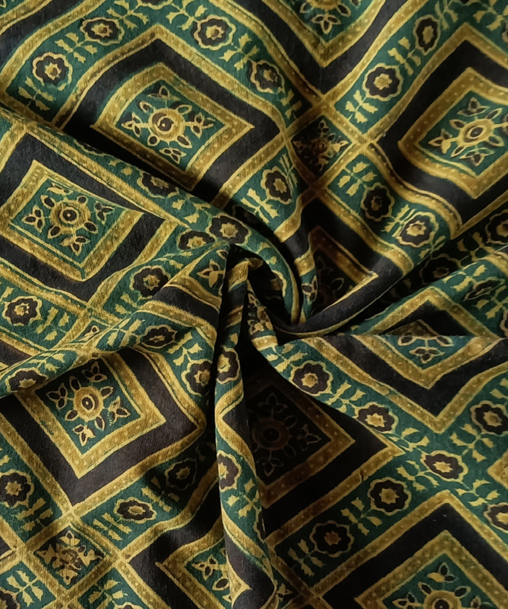 2.5m green yellow handspun handloom cotton ajrakh kurta material