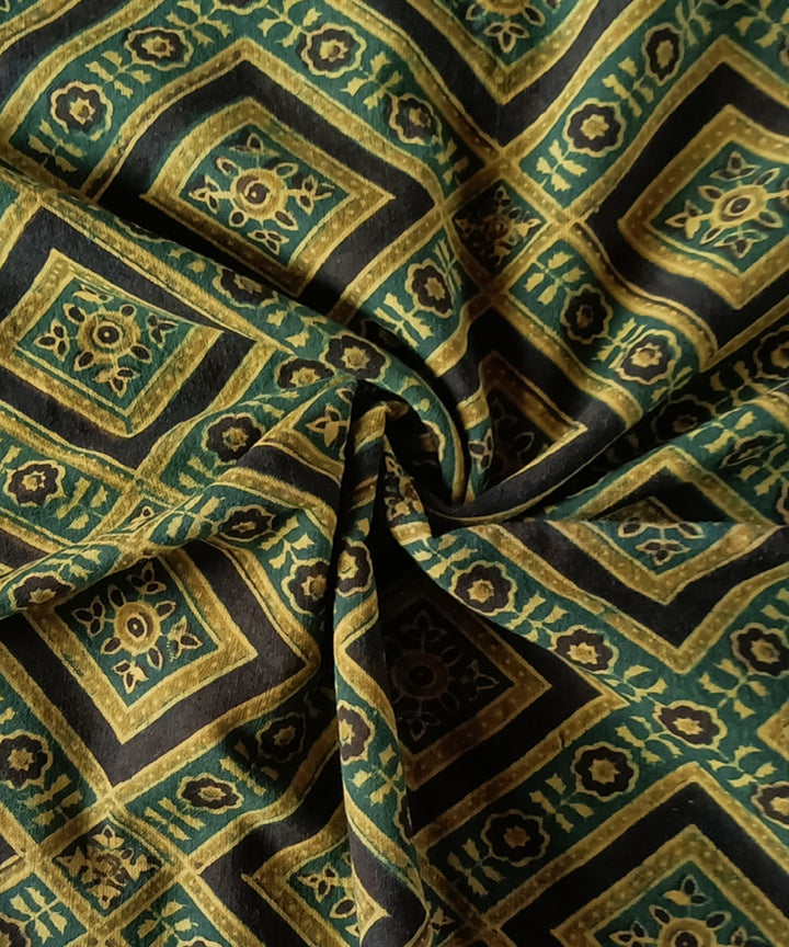 2.5m green yellow handspun handloom cotton ajrakh kurta material