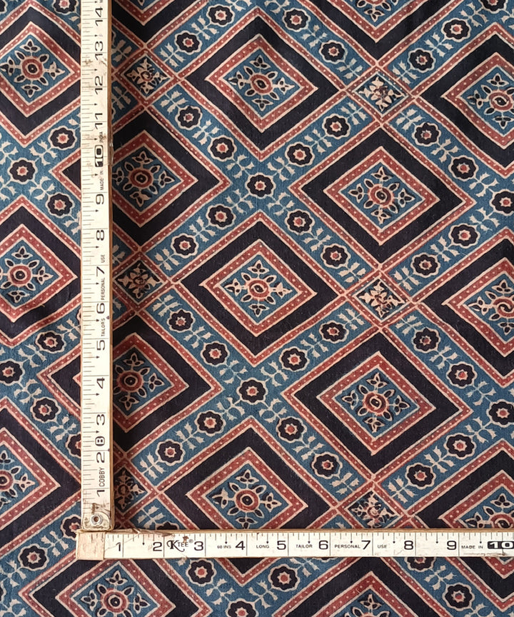2.5m blue red black handspun handwoven ajrakh cotton kurta material