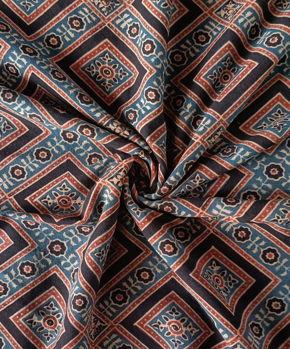 2.5m blue red black handspun handwoven ajrakh cotton kurta material