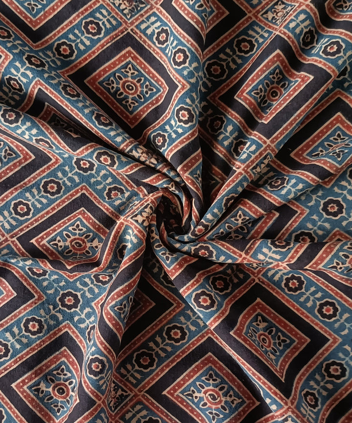 2.5m blue red black handspun handwoven ajrakh cotton kurta material