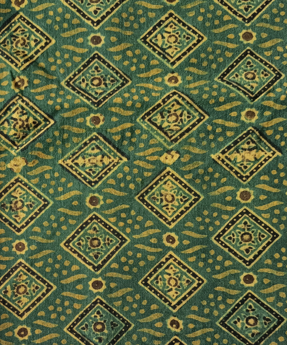 2.5m green yellow handspun handwoven ajrakh cotton kurta material