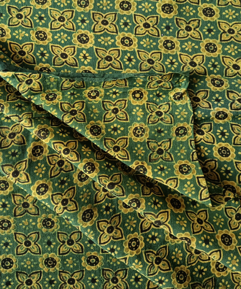2.5m green yellow ajrakh handspun handloom cotton kurta material