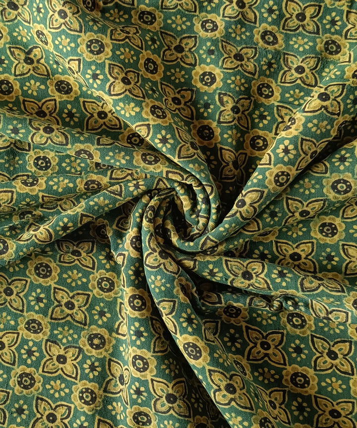 2.5m green yellow ajrakh handspun handloom cotton kurta material