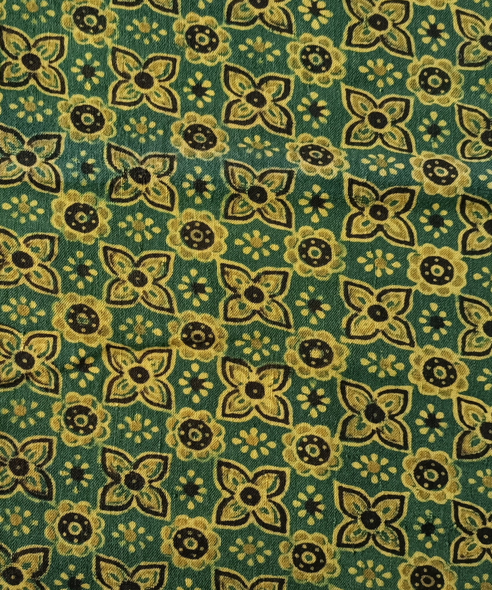2.5m green yellow ajrakh handspun handloom cotton kurta material