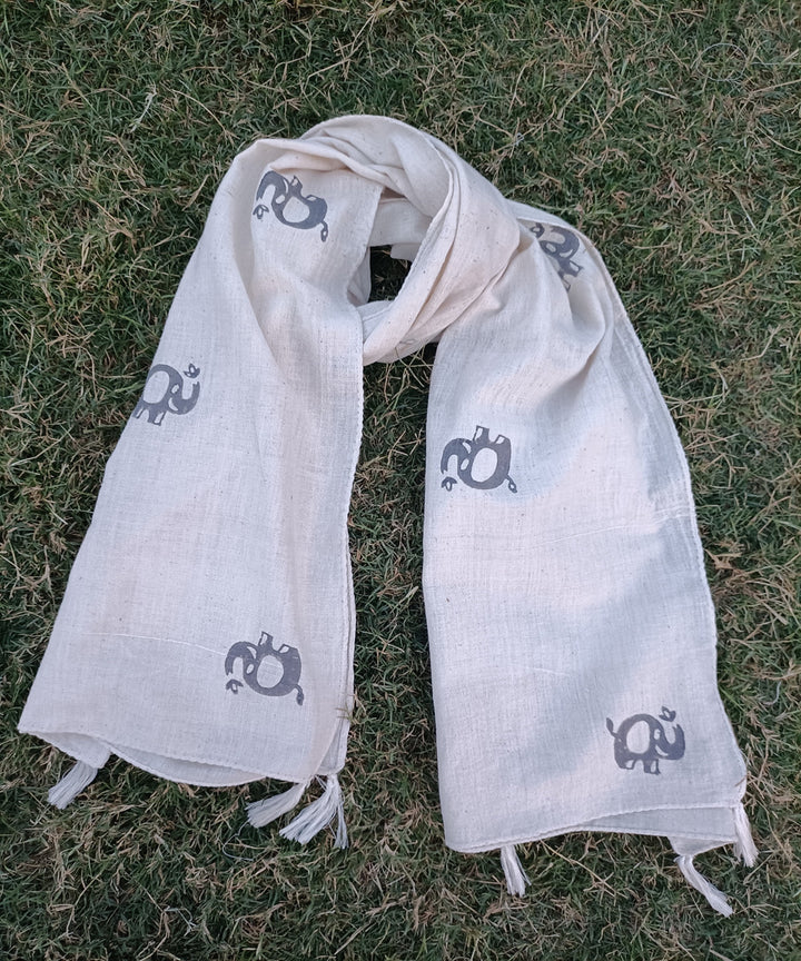 Offwhite handspun cotton handblock printed stole