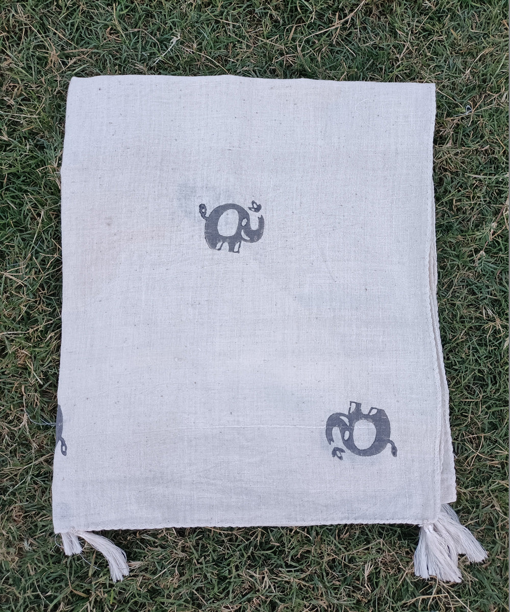 Offwhite handspun cotton handblock printed stole