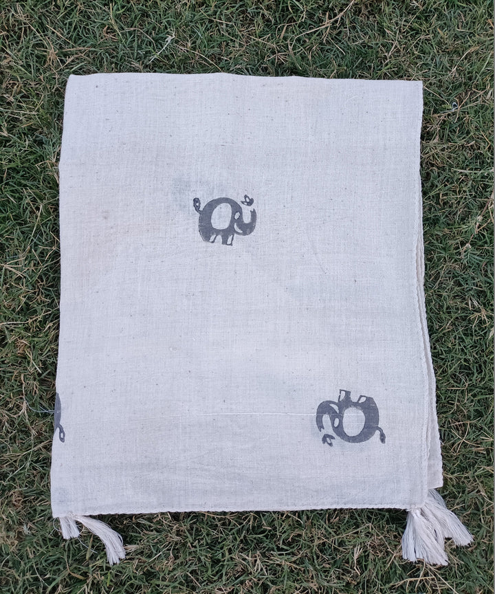 Offwhite handspun cotton handblock printed stole