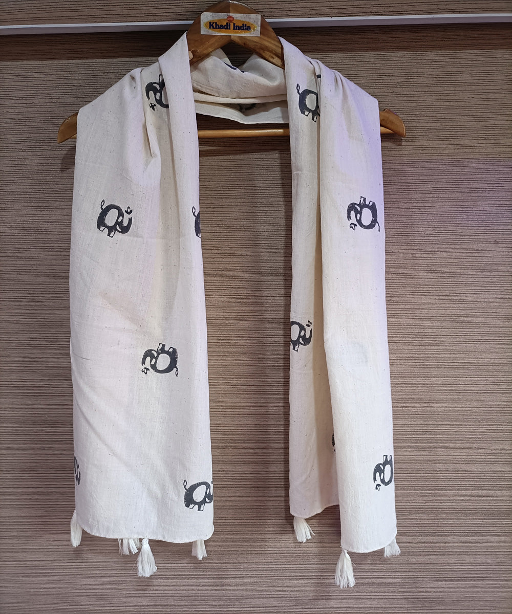 Offwhite handspun cotton handblock printed stole