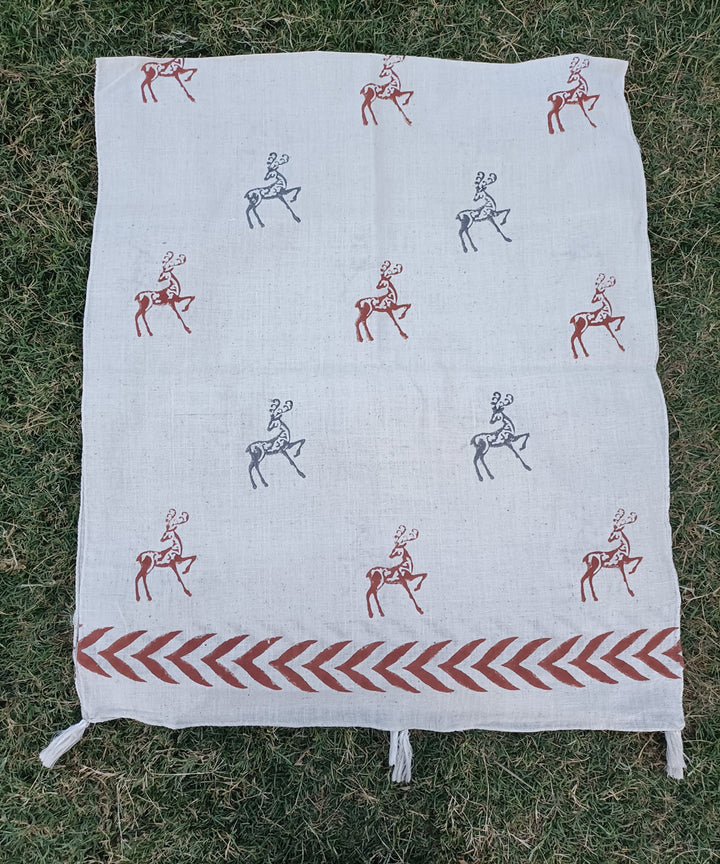 Offwhite handspun handblock printed cotton stole