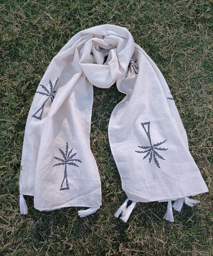 Offwhite cotton handspun handblock printed stole