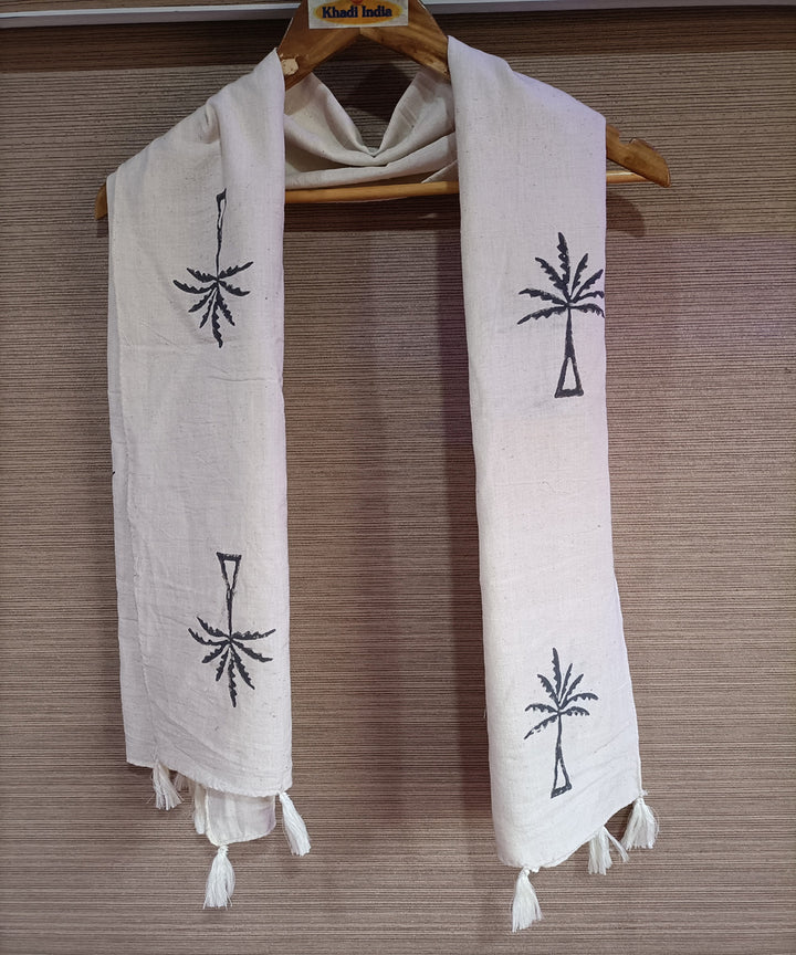 Offwhite cotton handspun handblock printed stole