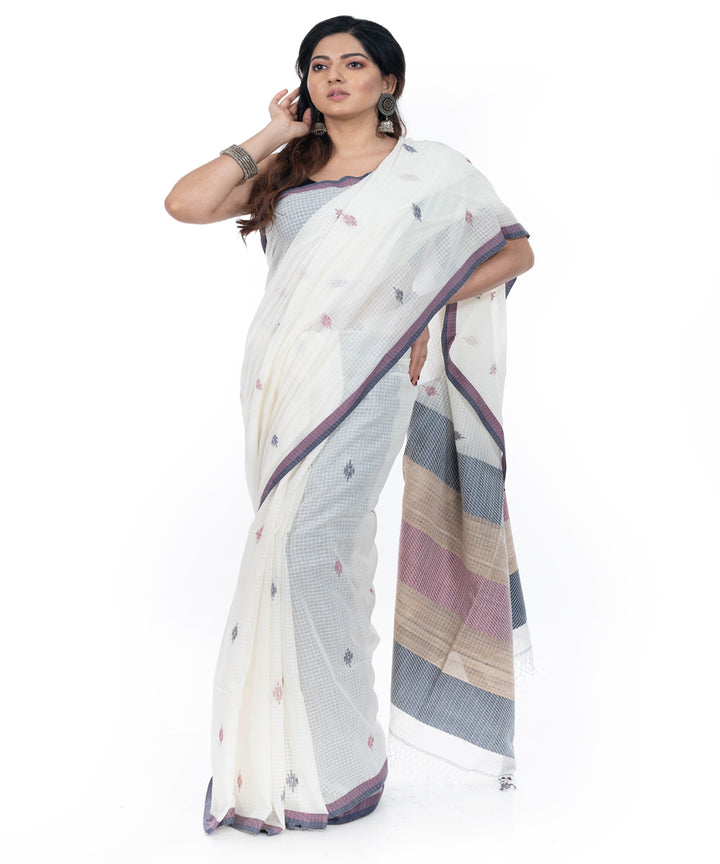 White handwoven cotton tangail saree