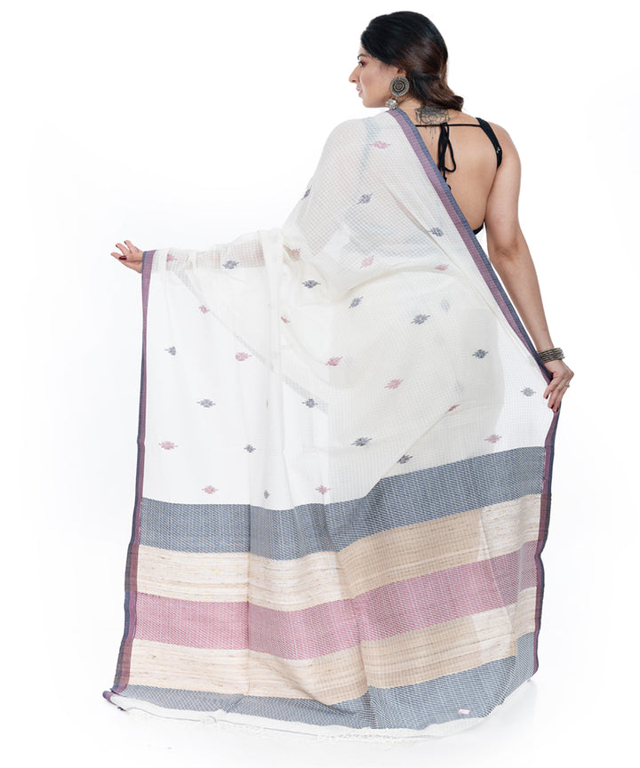 White handwoven cotton tangail saree