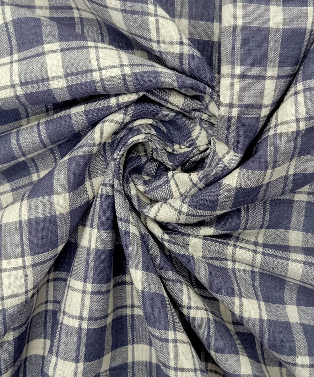 Off white grey checks handwoven cotton fabric