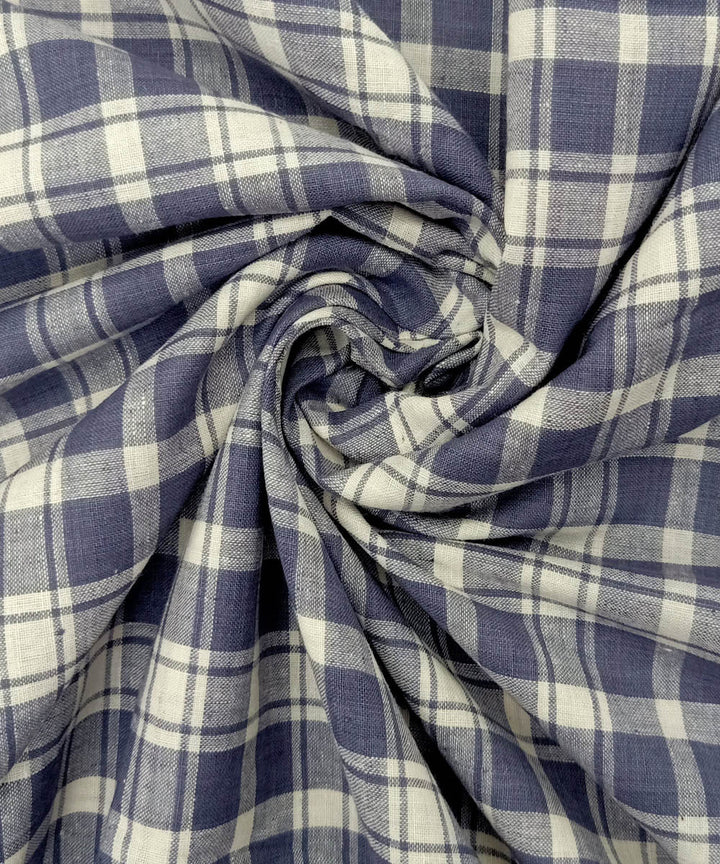 Off white grey checks handwoven cotton fabric