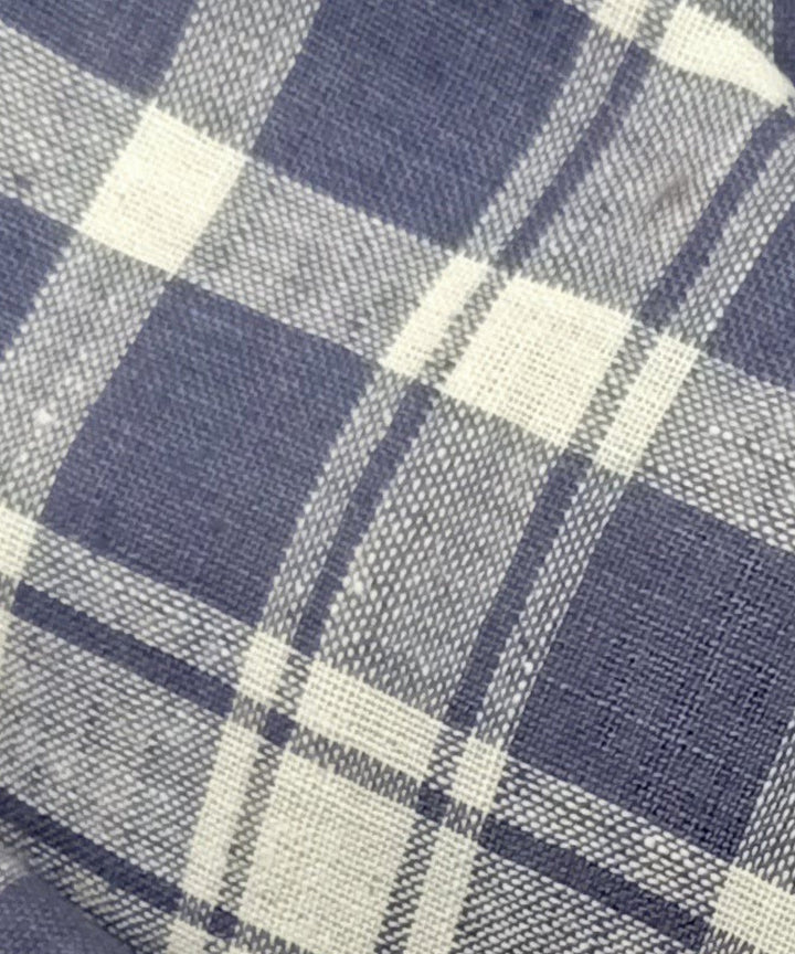 Off white grey checks handwoven cotton fabric