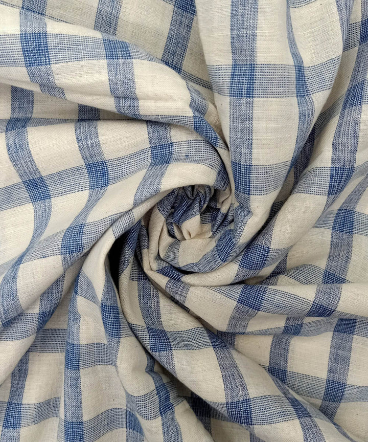 Off white navy blue checks handwoven cotton fabric