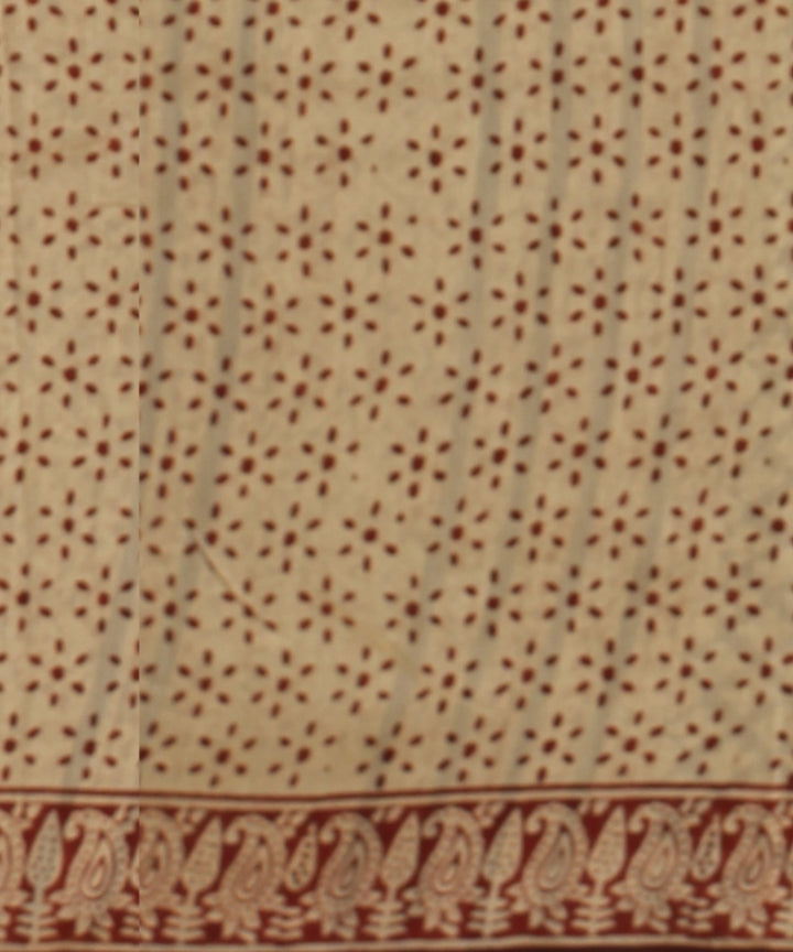 Beige black cotton silk block print chanderi saree