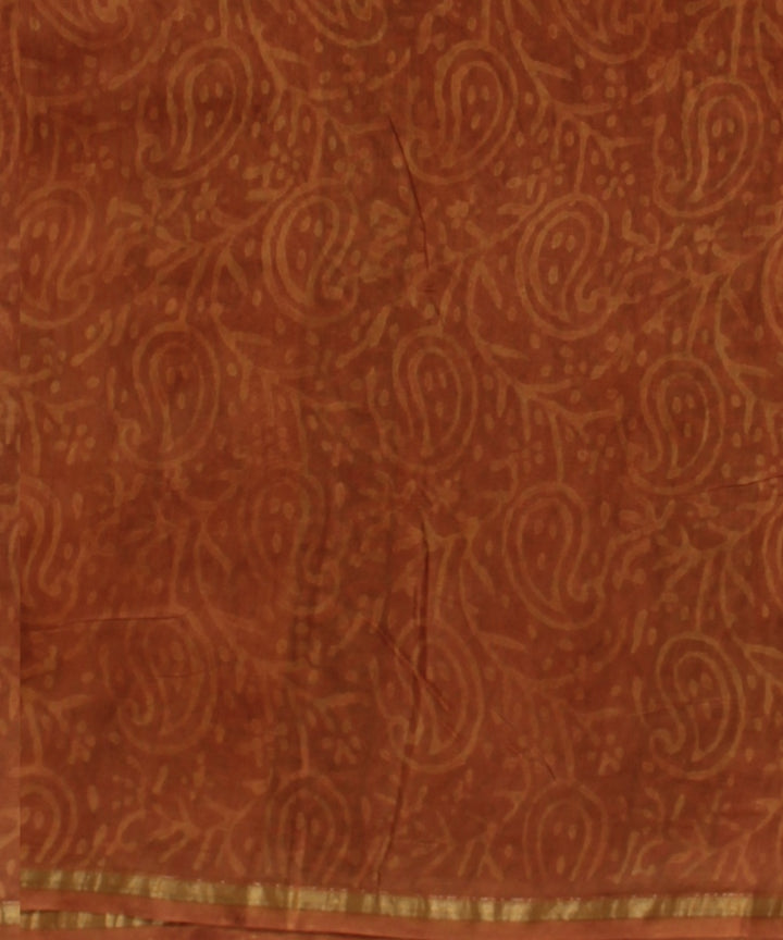 Mustard hand block print cotton silk chanderi saree