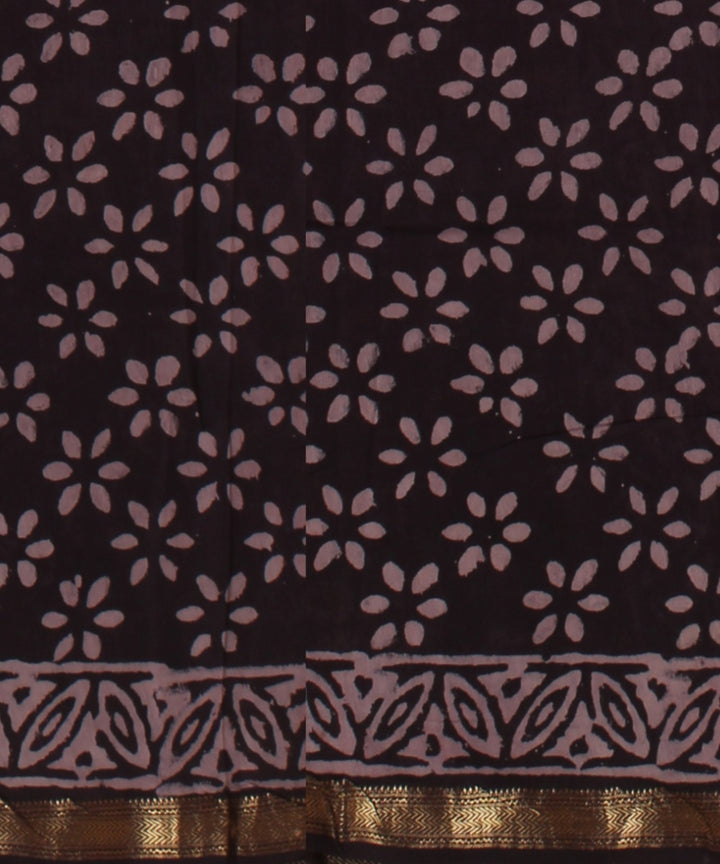 Black red block print cotton silk chanderi saree