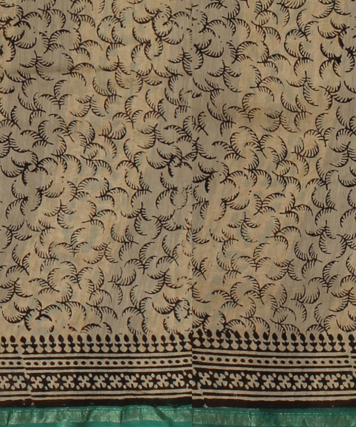 Yellow green block print cotton silk chanderi saree