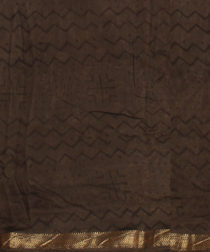 Beige brown block printed cotton silk chanderi saree
