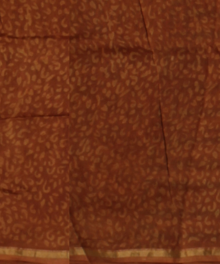 Mustard block print cotton silk chanderi saree