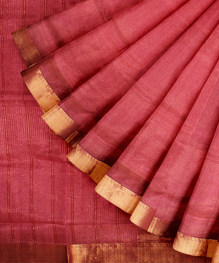 Pink red maheshwari handloom cotton silk saree