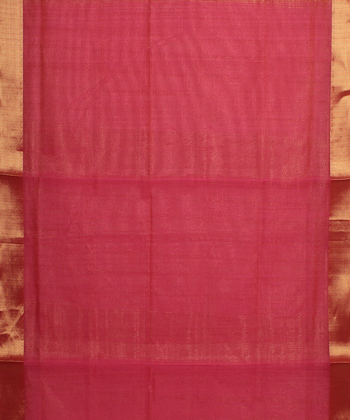 Pink red maheshwari handloom cotton silk saree