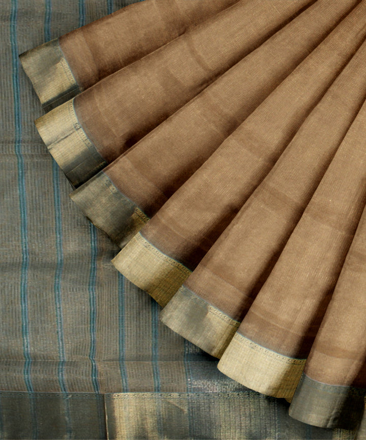 Beige green handloom cotton silk maheshwari saree