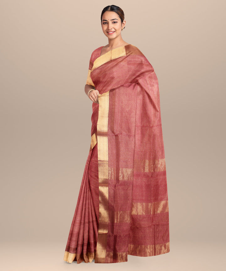 Maroon maheshwari cotton silk hand loom saree