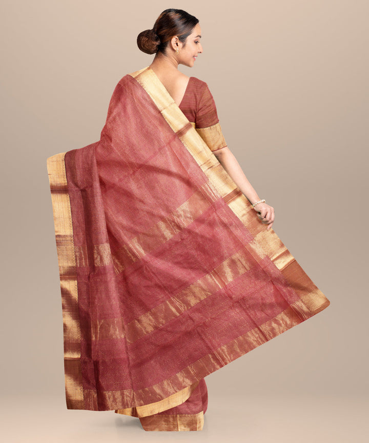 Maroon maheshwari cotton silk hand loom saree