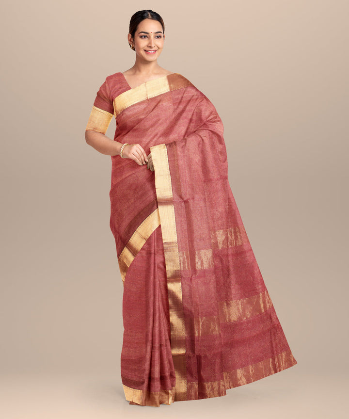 Maroon maheshwari cotton silk hand loom saree