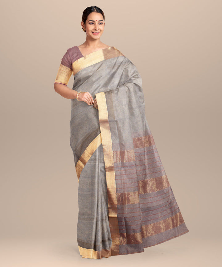 Sky blue violet maheshwari handloom cotton silk saree