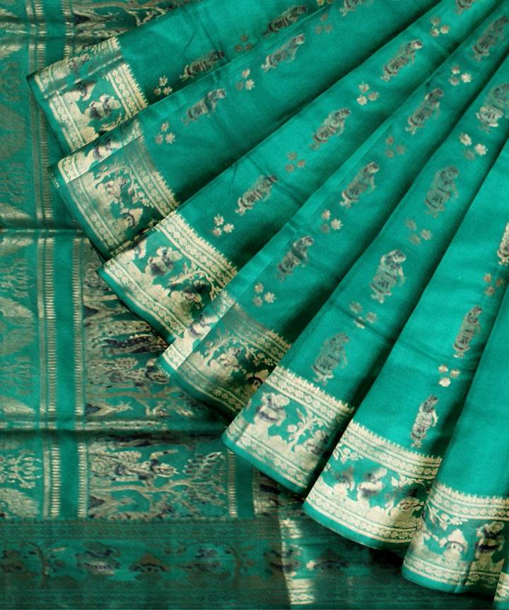 Green multicolor handloom meenakari baluchari silk saree
