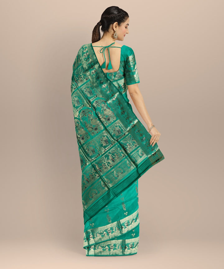 Green multicolor handloom meenakari baluchari silk saree