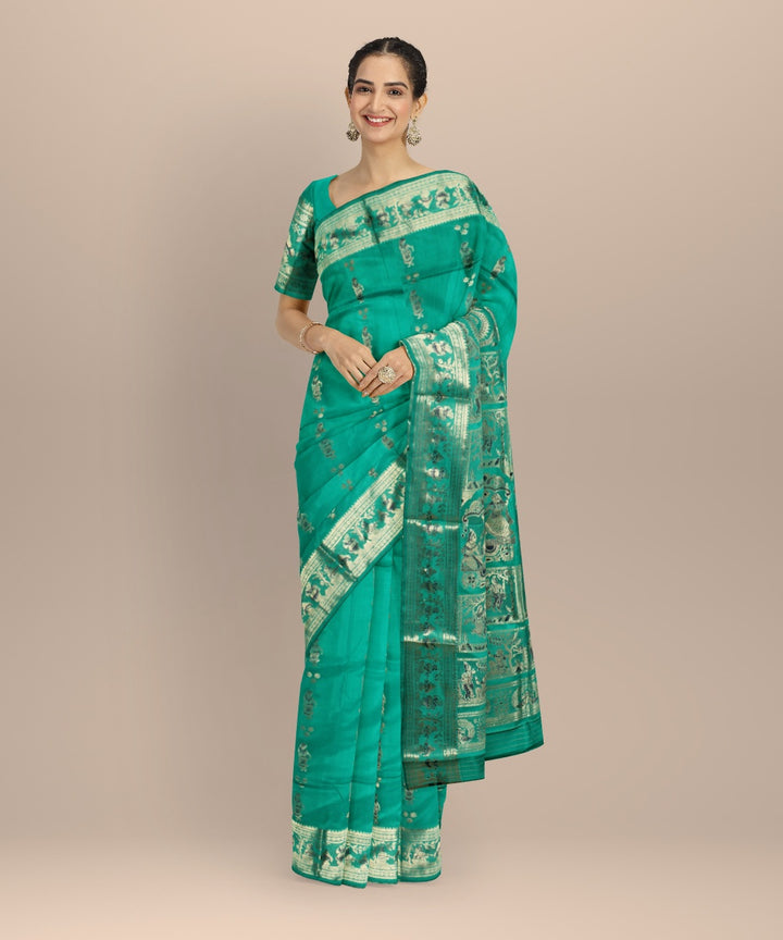 Green multicolor handloom meenakari baluchari silk saree
