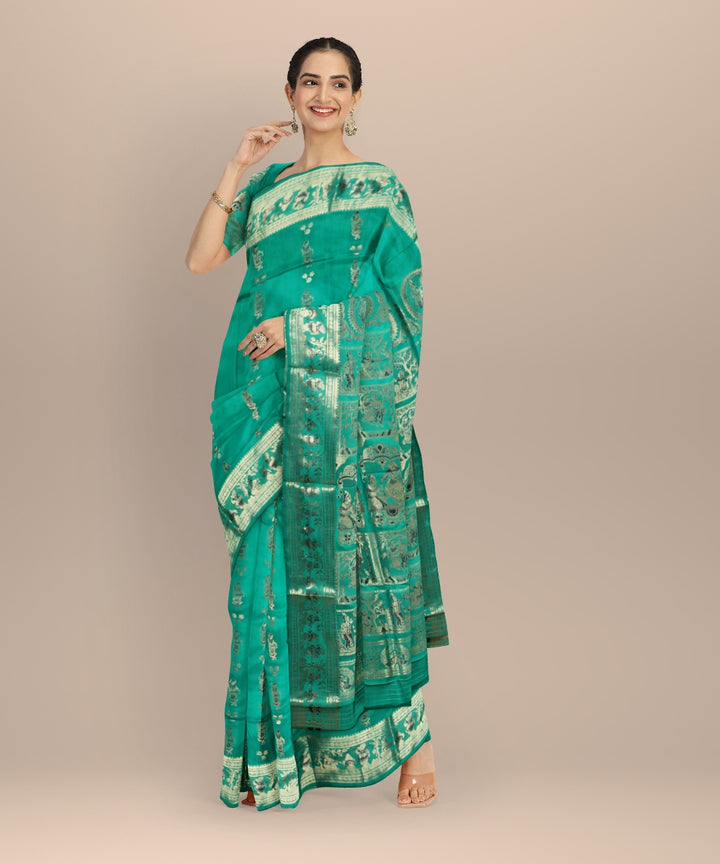 Green multicolor handloom meenakari baluchari silk saree