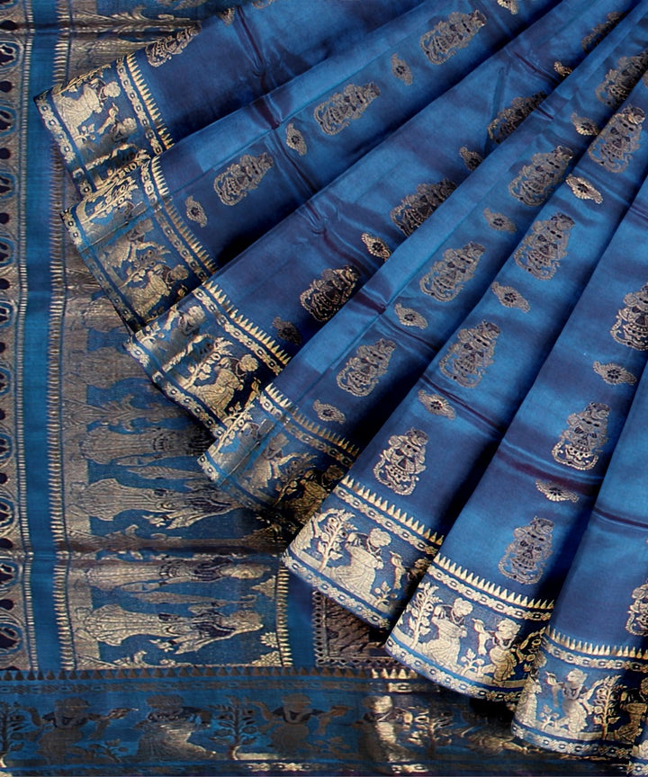 Royal blue golden zari handwoven meenakari baluchari silk saree