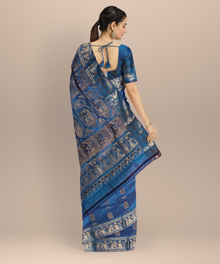 Royal blue golden zari handwoven meenakari baluchari silk saree