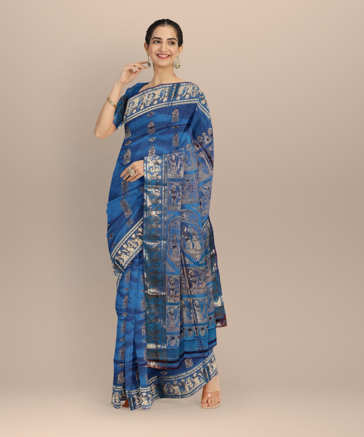 Royal blue golden zari handwoven meenakari baluchari silk saree