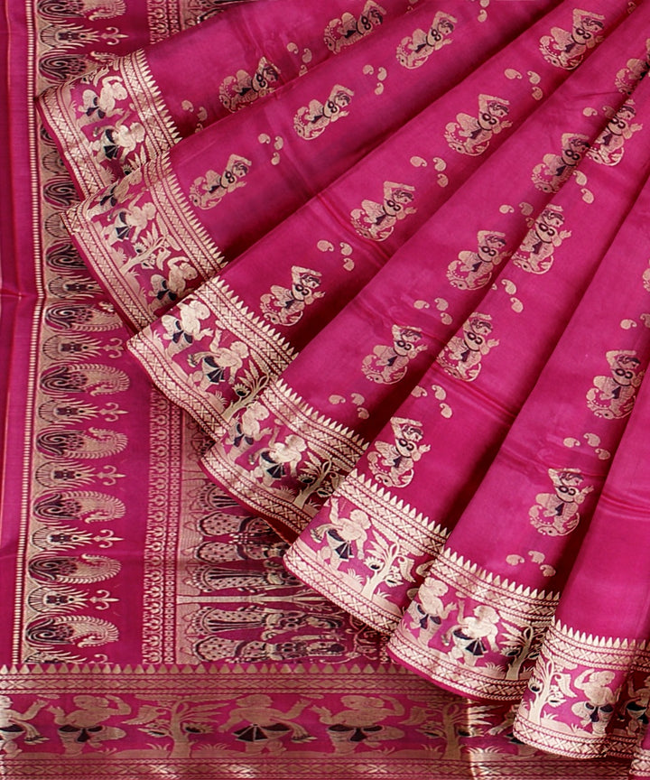 Pink multicolor handwoven meenakari baluchari silk saree