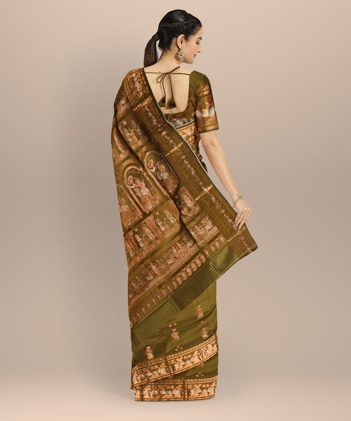 Green golden zari handloom meenakari baluchari silk saree